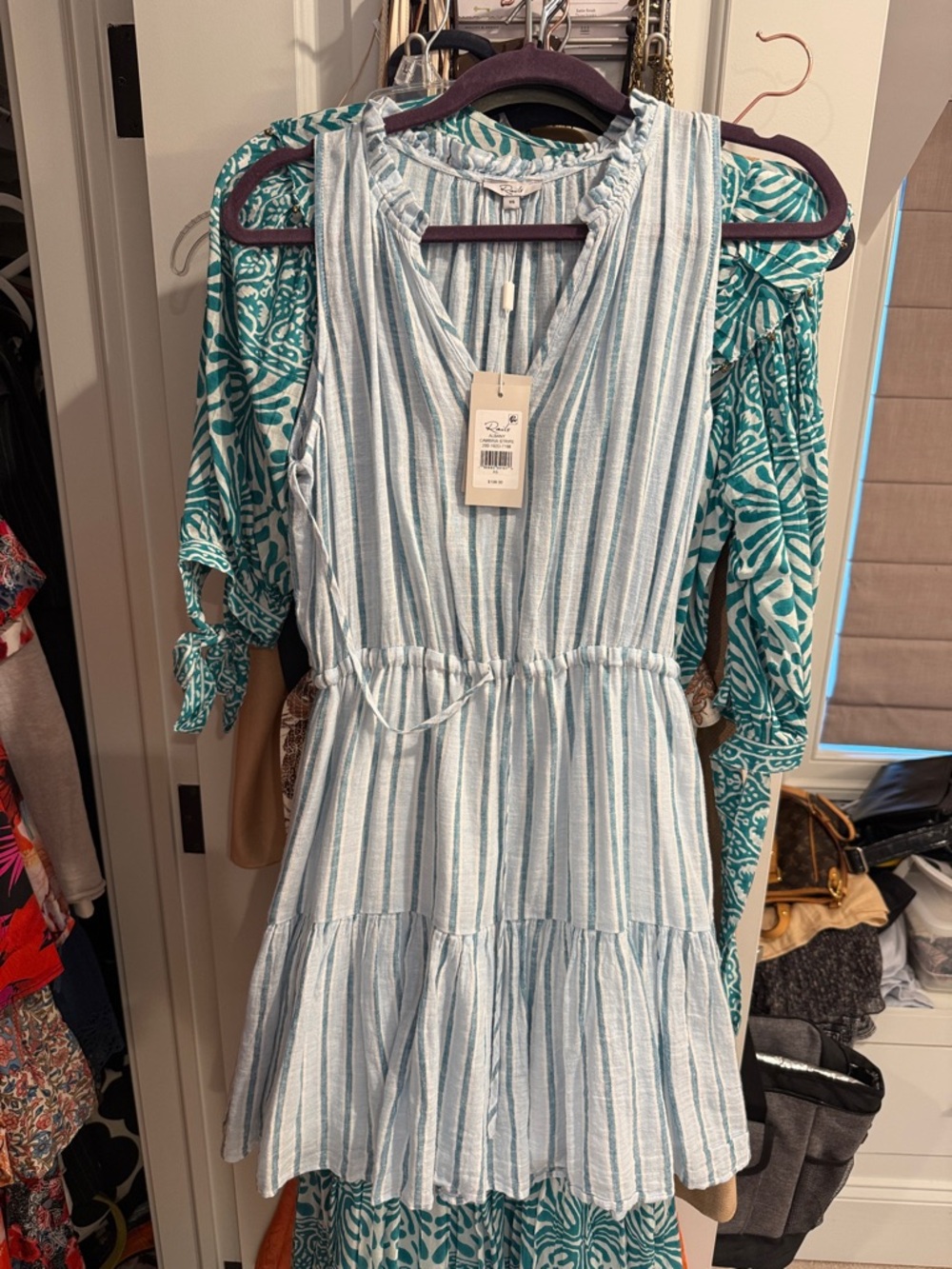 Rails Light Blue & White Striped Tiered Mini Dress